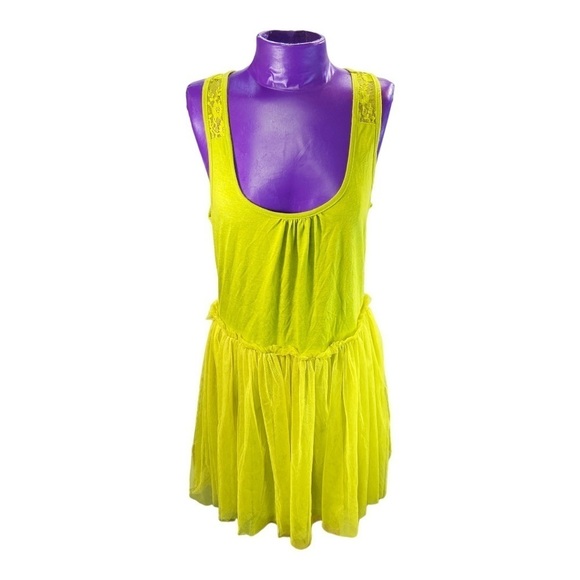 A’reve Anthropologie yellow green tutu lace back tank dress L - Picture 1 of 10